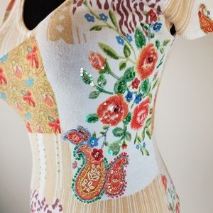 Vintage Faust Short Sleeve Knit Top Abstract Embellished sz S